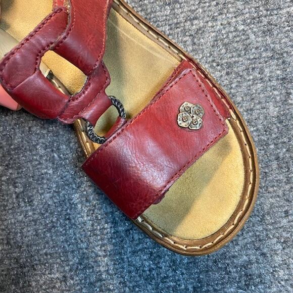 Rieker Red Leather Antistress Sandals Women 7.5 Slide Slip On Mules Comfort Shoe - Picture 2 of 8